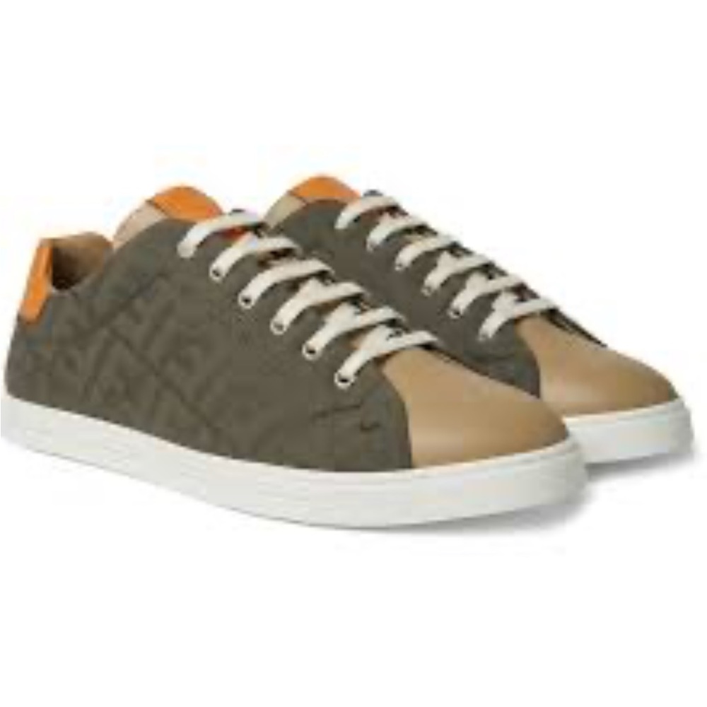 Fendi Pre-Loved Men’s Sneakers – Olive Canvas Logo Monogram,  (Fits 10.5 US)